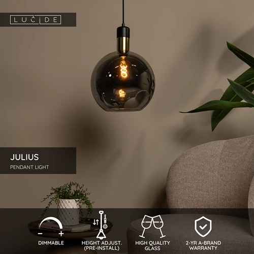 Lucide JULIUS - Pendant light - Ø 40 cm - 1xE27 - Smoke Grey - USP